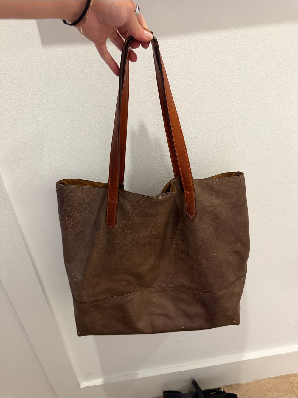 Classic Brown Leather Tote Bag with Saddle Handles